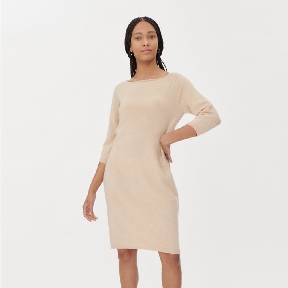 Gobi 100% Cashmere Boat Neck Midi Dress, Beige, Large (Fits Like M/L), Worn Once